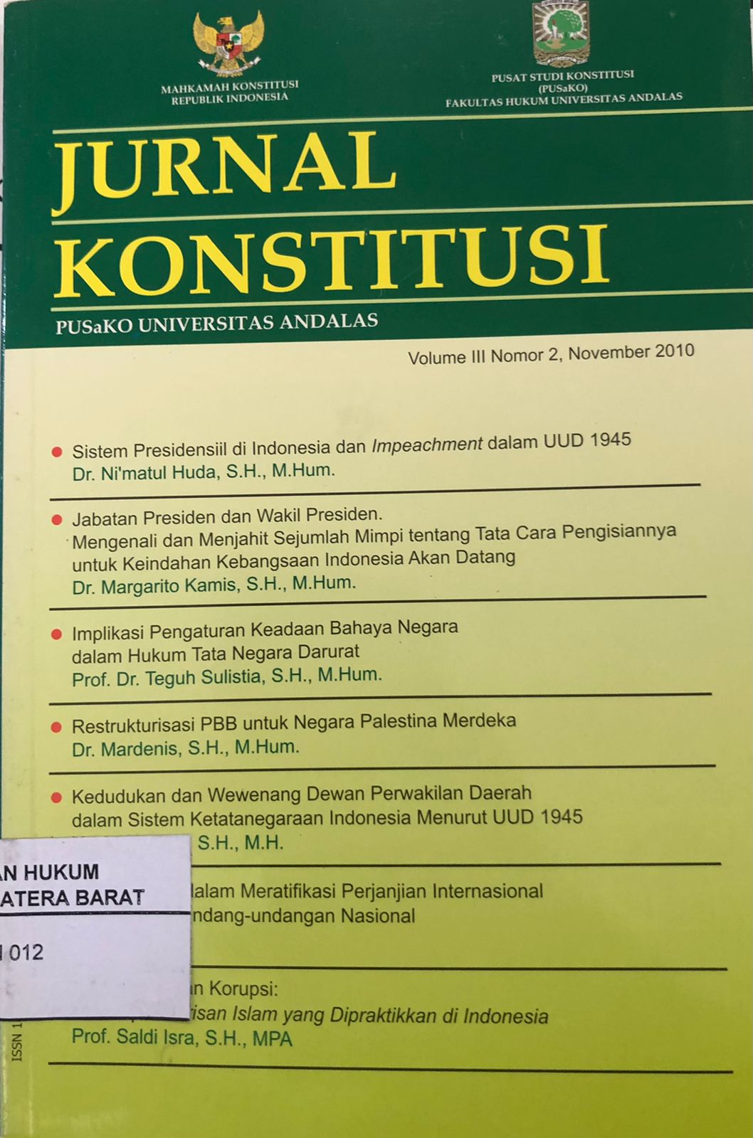 Jurnal Konstitusi (Volume III No. 2, November 2010)